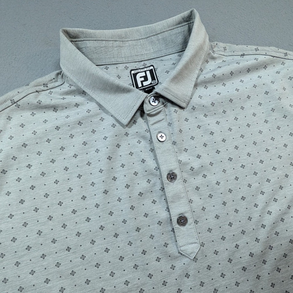 FootJoy Golf‎ Polo Mens Size 2XL Athletic Fit Gray Geometric Diamond AOP